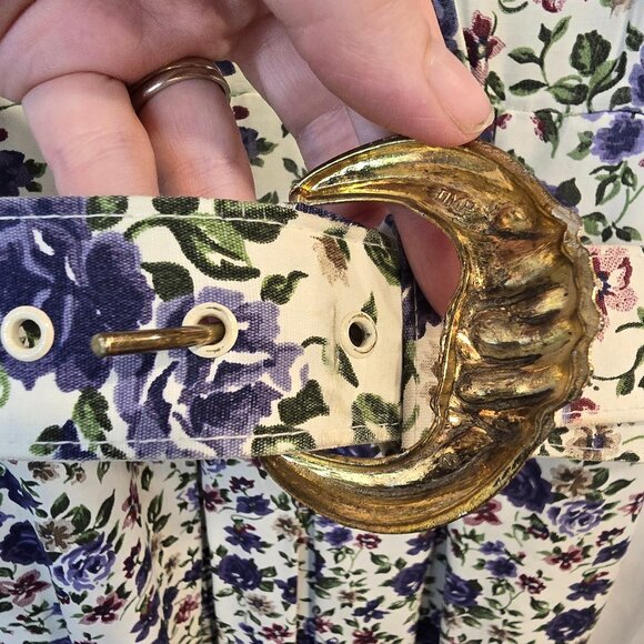 Vintage 80s Shirt Dress Floral Romantic Belted, Blue, Size 12 - Picture 4 of 15